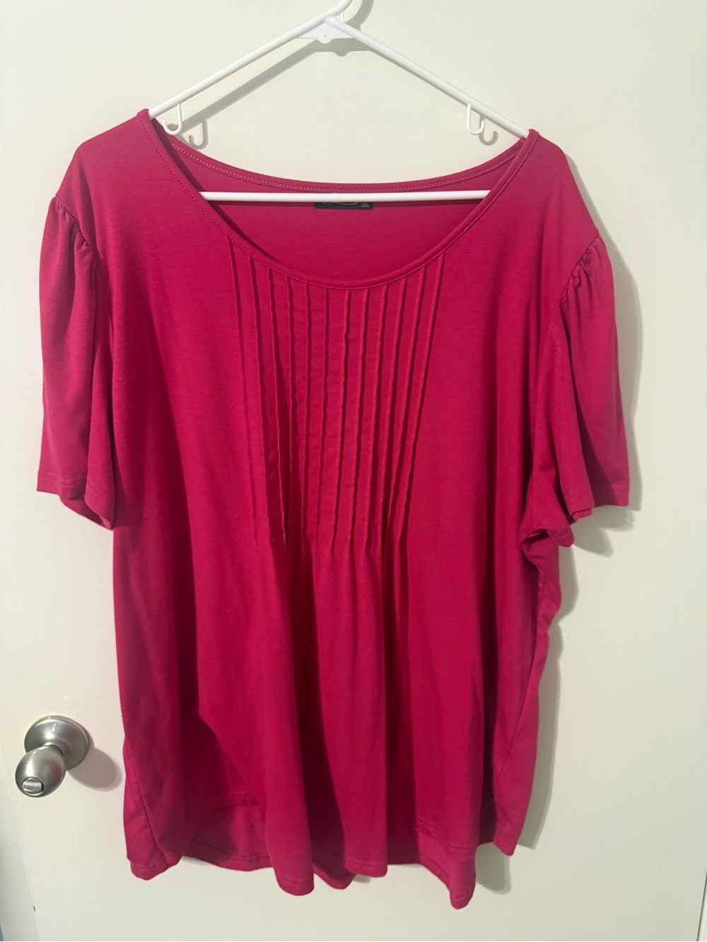 Women's Pleated Front Short Sleeve Blouse - Raspberry Pink